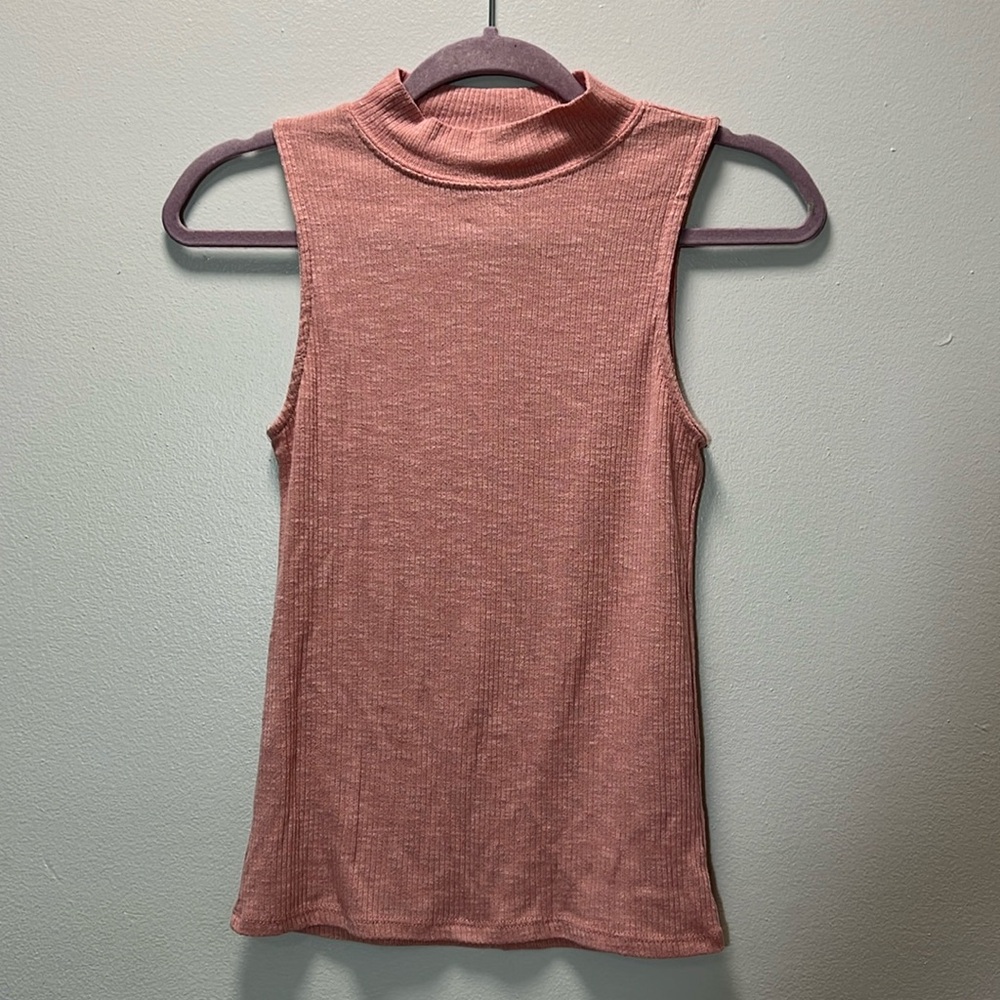 Pink Tank Top - Ribbed Mock Neck - Racerback Fit